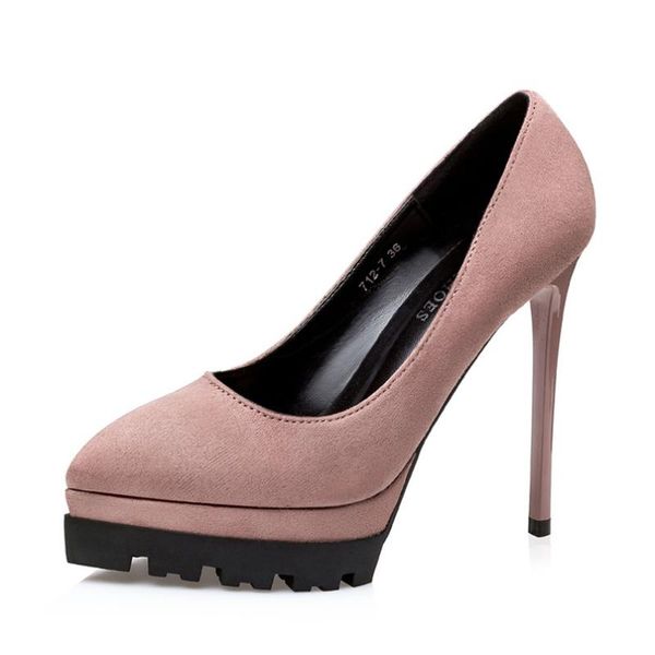 

women shoes high heels red pumps pointed suede professional ol ladies platforms trend female dress, Black