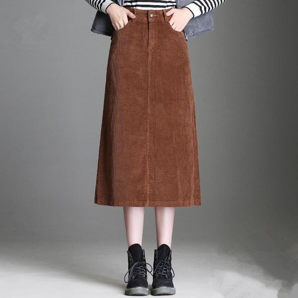 

skirts plus size 3xl 4xl corduroy womens autumn winter fashion high waist skirt jupe femme elegant bodycon maxi long c5038, Black