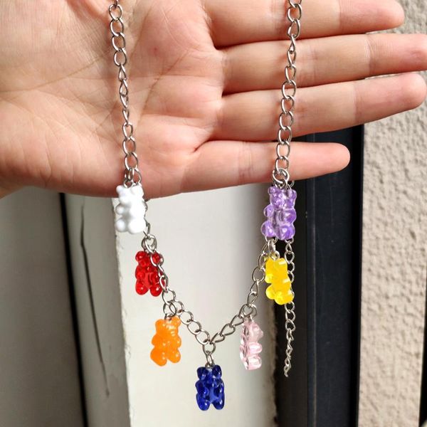 

chains cute candy color bear metal necklace for women lovely pendants silver chain fashion boho party jewelry gifts