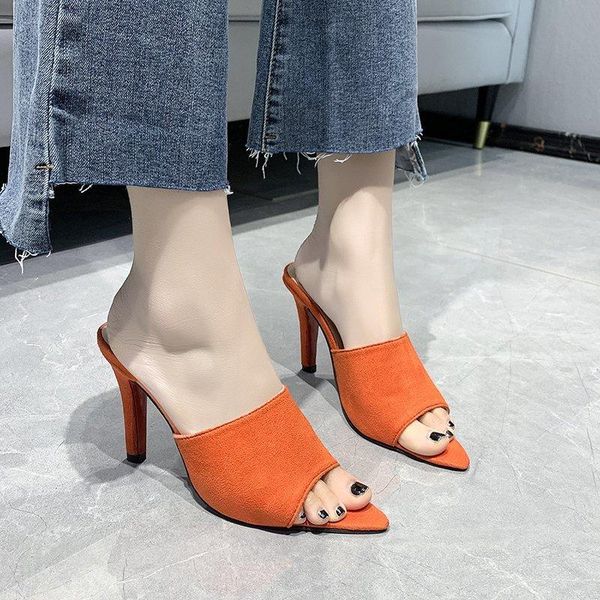

spring and summer women's shoes with stiletto heels leopard print pointed toe fashion sandals slippers, Black