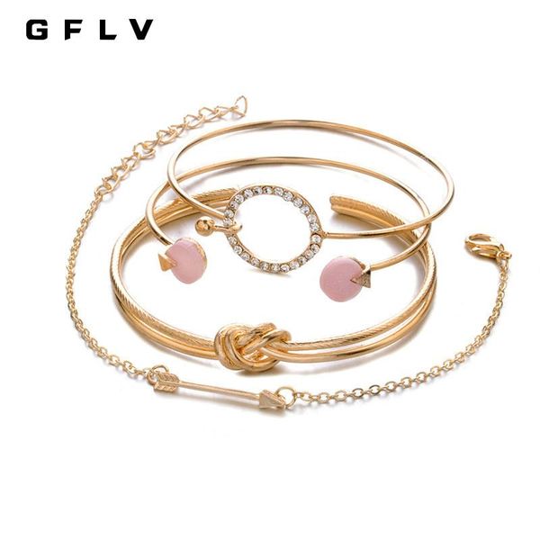 

charm bracelets gflv 4pcs vintage metal opening for women girl bohemian adjustable bracelet bangle set statement jewelry b004, Golden;silver