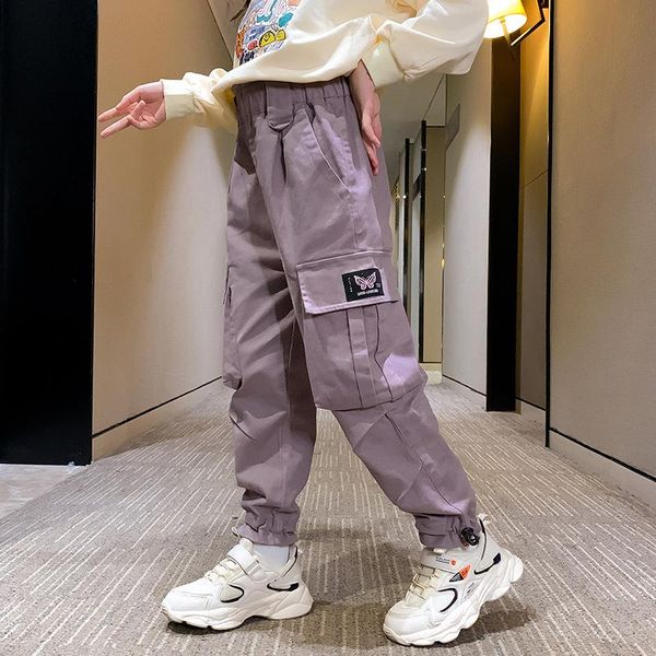 

arrival kids cotton trousers 3-13 girls cargo pants hip hop autumn child clothes elastic waist teen side pocket jogger, Blue