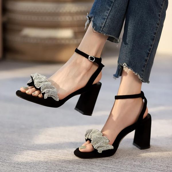 

sandals 2021 summer women genuine leather shoes woman heel females fashion, Black