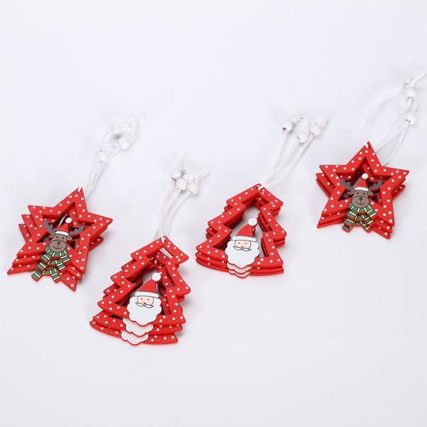 

christmas decorations agn 12 pieces small tree five-pointed star wooden gift ornaments european style home color cartoon cute