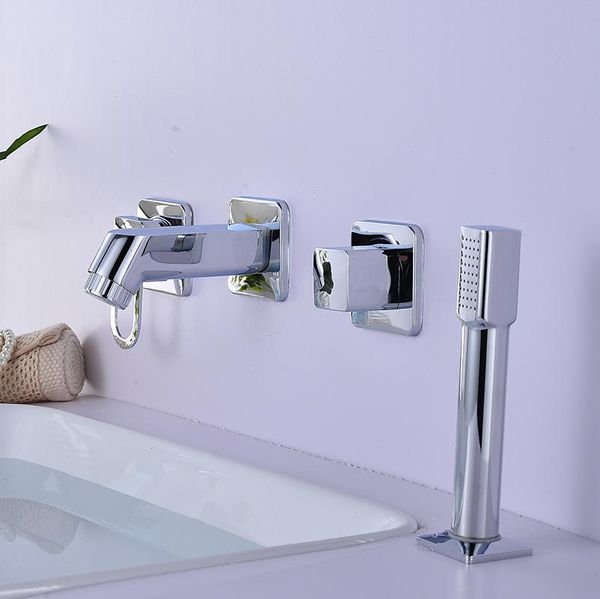 

bathroom basin faucet bathtub shower brass wall mounted sink mixer tap 4 pcs faucets dual handle