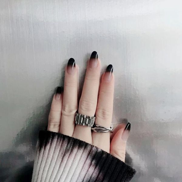

24pcs short nail tips for women black pink acrylic false nails detachable gauze manicure art patch ti1, Red;gold