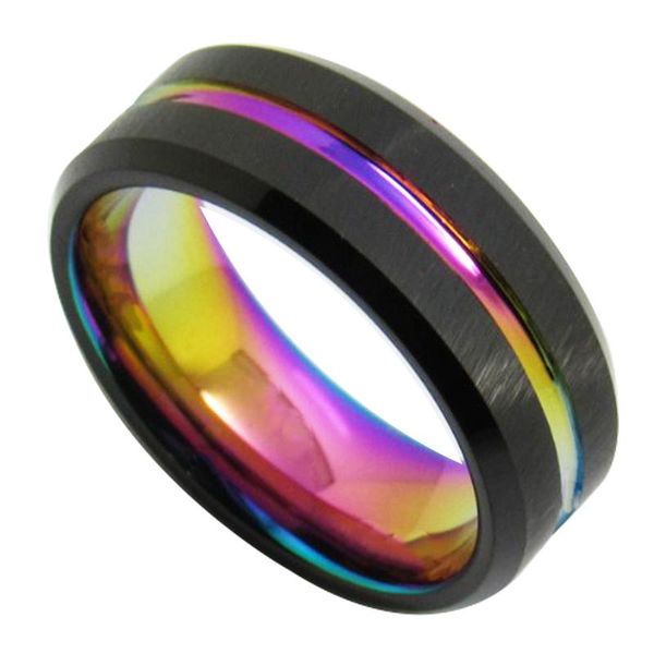 

cluster rings tungsten rings, 8mm rainbow black brushed wedding band triton gorgeous center grooved,, Golden;silver