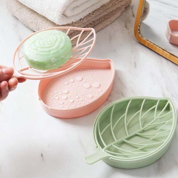 

soap dishes creative leaf box bathroom holder dish storage plate tray case non slip draining rack