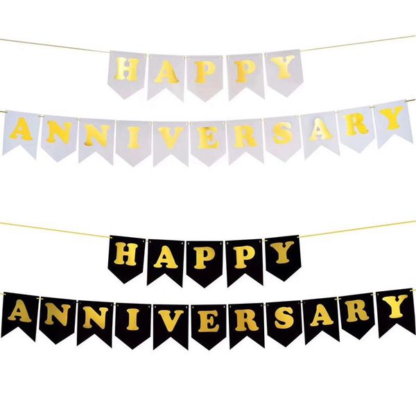 

party decoration happy anniversary banner with gold print decor display for celebration supplies