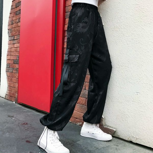 

capris hip-hop, chinese-style streetwear, standard dragon hare woman's pants, man., Black;white