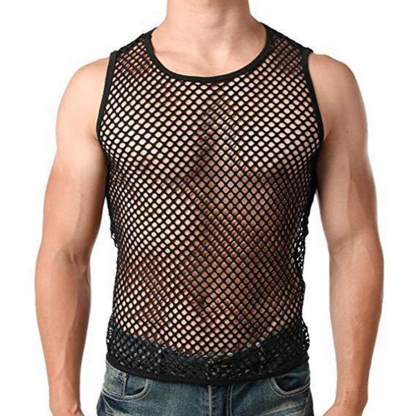 

men' tank summer round neck men' mesh see-through fishnet t shirt fashion short sleeve nightclub wear party perform streetwe, White;black