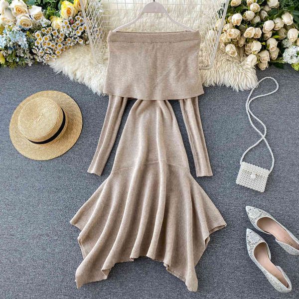 

dress croysier knitted winter es for women clothes long sleeve elegant midi sweater off shoulder bodycon r31g, Black;gray