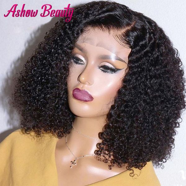 

lace wigs 4x4 curly bob wig glueless short kinky perruque closure pre plucked hairline, Black;brown