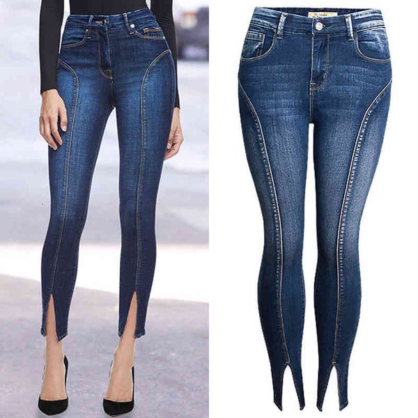 

jean tight brim pants stretchy women brem-fitting thin ankle split point cut-off male boyfriend streetwear plus size 3xl 2xl, Blue