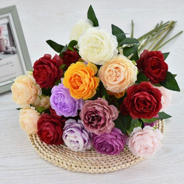 

decorative flowers & wreaths 1bouquet silk peony artificial 5 heads tea rose camellia fake flower flores for diy home wedding decor