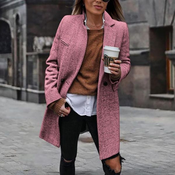 

women's wool & blends casual fashion warm one-button outerwear lady office commuter jacket women autumn winter solid beltless slim-fit, Black