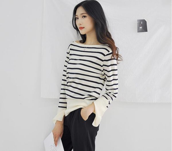 

women's sweaters women pullover sweater 2021 spring autumn long sleeve pullovers casual striped knitted female, White;black