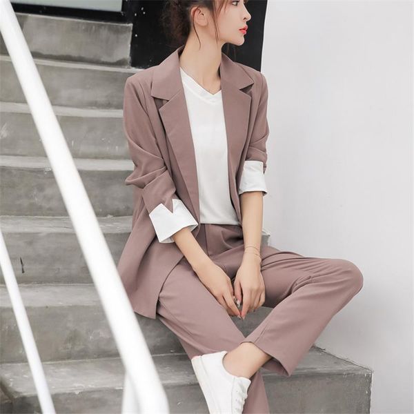 

hzirip arrival stylish all match 2021 office lady formal blazer+high waist elegant straight pants suits 2 piece sets women's two, White