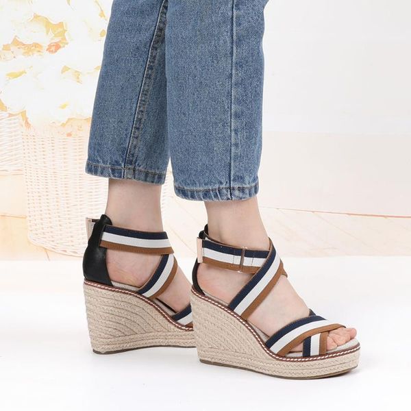 

sapato feminino arrival limited microfiber cross-strap open rubber sandals wedges shoes for summer 2021 high heels, Black