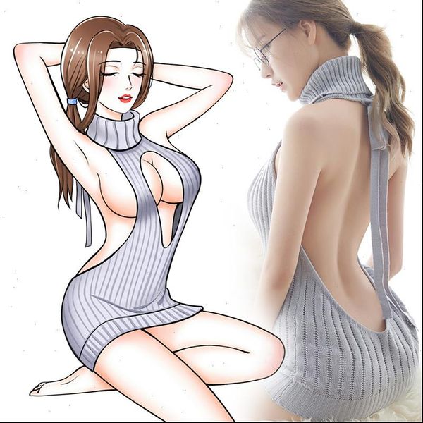 

womens sweater japanese autumn virgin killer backless one word hollow pullovers knitted fashionable swimming suit, White;black