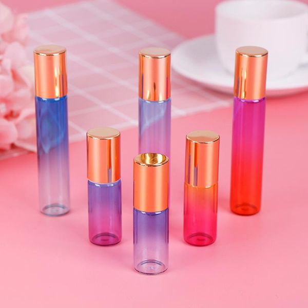 

5pcs gradient color thick glass roll on essential oil empty parfum bottles roller ball travel use necessaries 5ml/10ml storage & jars