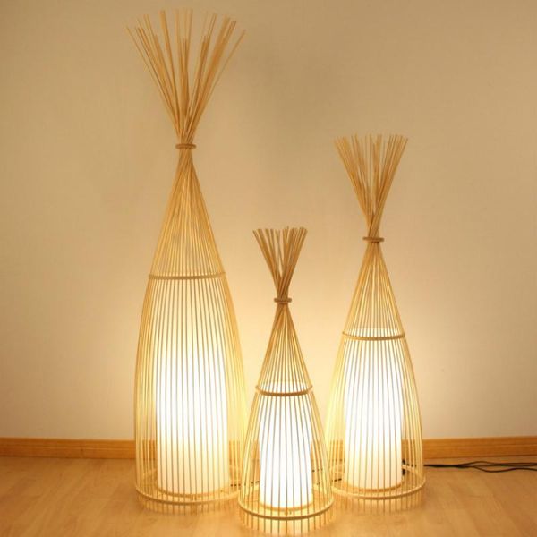 

japan style rocket shape floor lamp hand woven bamboo material standing light bedroom led home decor el restaurant lights e27 lamps