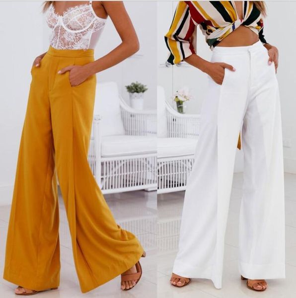 

women's pants & capris elegant women trousers wide leg autumn solid color high waist with pockets loose pant office lady zipper design, Black;white