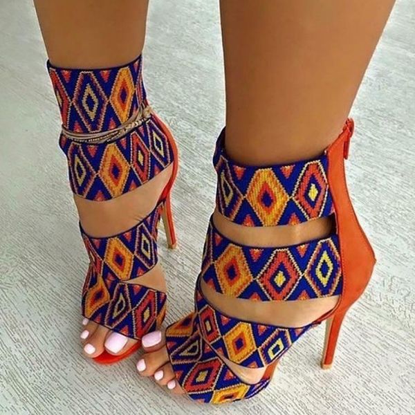 

fashion color matching hollow fine heel zipper roman cool shoes women dress, Black