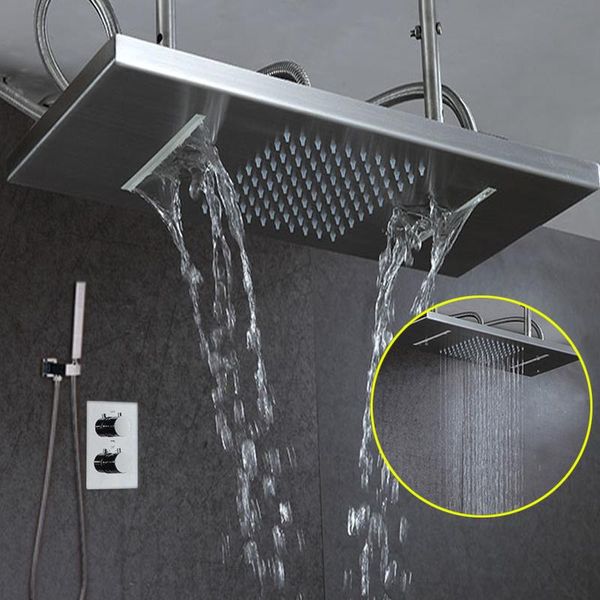 

thermostatic faucet shower set rainfall waterfall wall mounted head 304sus polished finished brass mixer valve bathroom sets