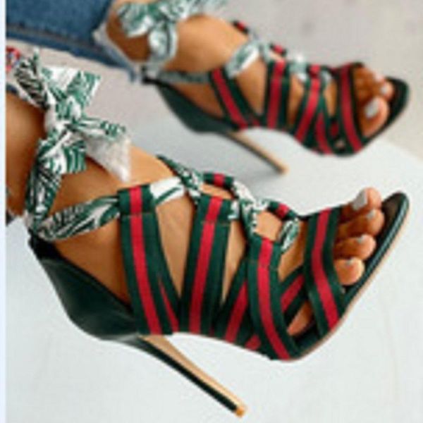 

summer women lace up sandals gladiator high heels open toe ladies shoes roman cross strappy stiletto party big size, Black