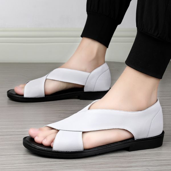 

slippers summer men sandals outdoor fashion genuine leather shoes men's beach flats cow male black formal pxv5