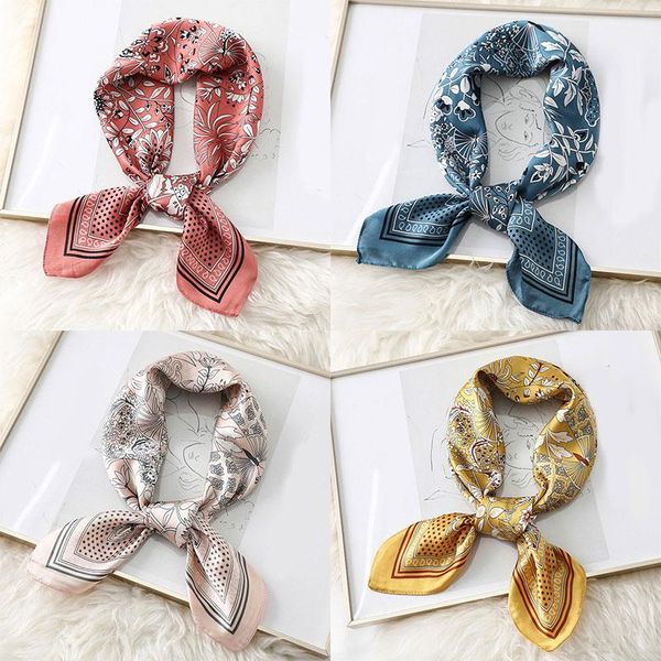 

scarves fashion print small neck scarf 70*70cm female bandana shawl hijabs foulard elegant square silk satin hair, Blue;gray