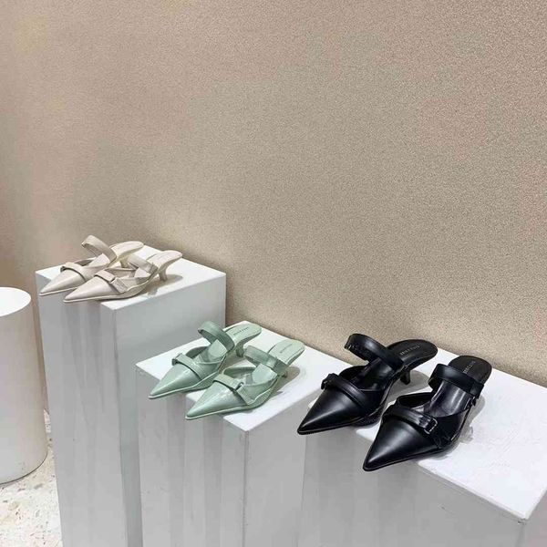 

pointed toe women slippers elegant thin low heels hollow design solid color black/green/beige ladies mules shoes size 35-39 210513
