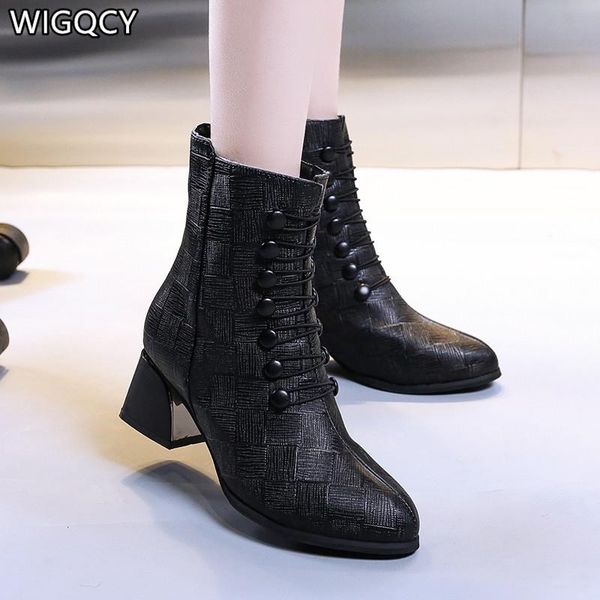 

boots 2021 autumn winter short women cotton shoes pointed toe mid-tube plus cashmere, Black