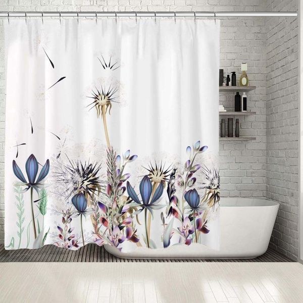 

shower curtains curtain dandelions and lavender summer wildflowers decorative nature botanical artwork blue lilac beige