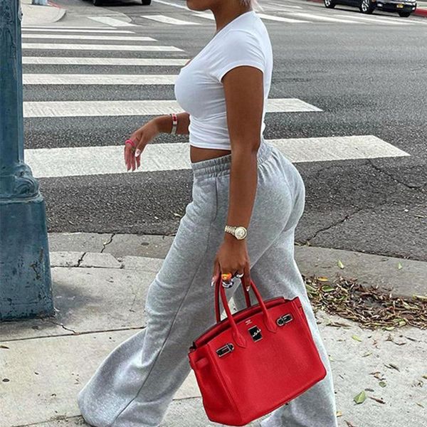 

women's pants & capris fashion straight high waist long trousers street style casual women loose wide leg harajuku sports ladies, Black;white