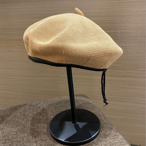 

nice a++ khaki woven female autumn summer berets hats caps gsbl014a fashion season thin breathable leather edge british retro pumpkin bud pa, Blue;gray
