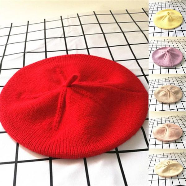 

caps & hats autumn baby hat berets for girls vintage knitted cap kids infant girl bonnets beret boys painter accessories, Yellow