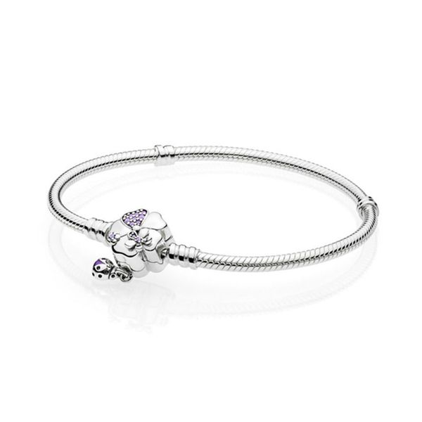 

new 2021 100% 925 sterling silver purple flower bracelet fit diy original fshion jewelry gift, Golden;silver