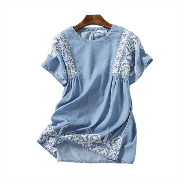 

fashion summer casual womens shirts loose floral embroidery office camisa jeans feminina, White