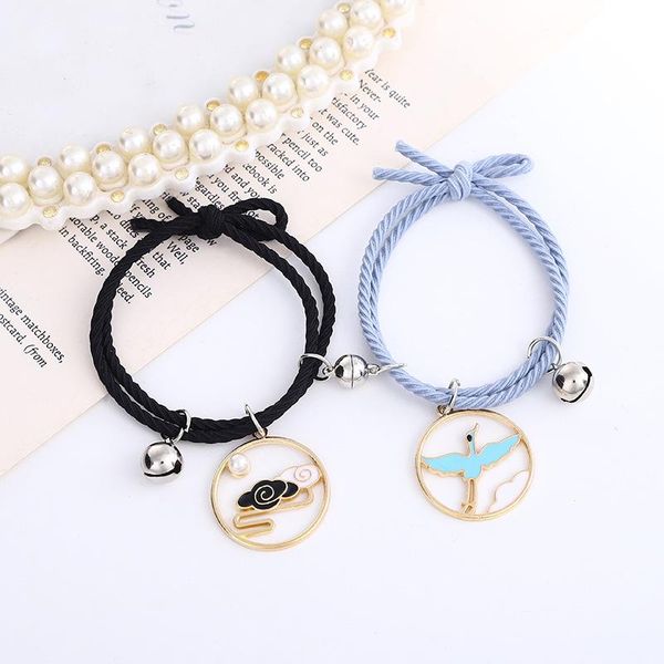 

charm bracelets couple bracelet 1 pair magnetic cranes flying to the moon opposites attracting hair band wrist jewelry gift for lover girl, Golden;silver