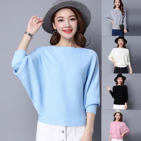 

women's t-shirt winter sweater women batwing long sleeve o-neck round neckr knitting short, White