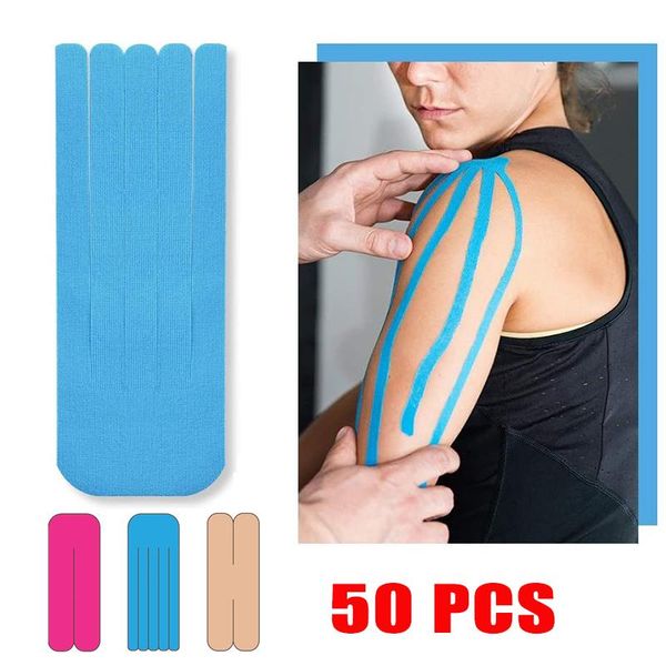 

elbow & knee pads 50 pcs pre-cut kinesiology tape precut sports tapes quickstrips for muscles joints 7.5 x 20 cm x/y/m pattern s, Black;gray
