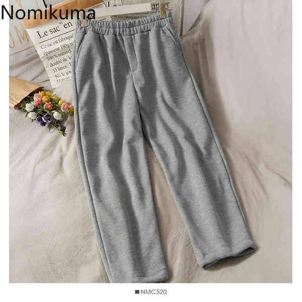 

nomikuma fleece causal straight long pants autumn winter women trousers causal stretch high waist pants pantalones 6d128 210427, Black;white