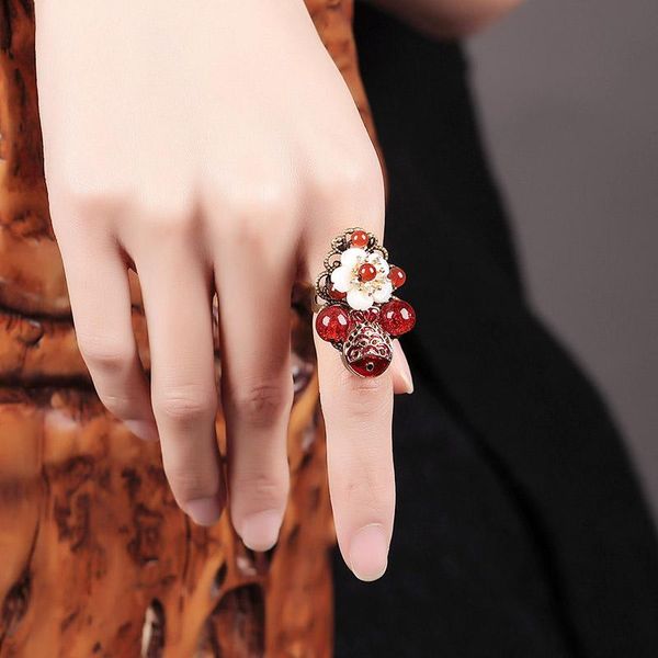 

cluster rings blood red "aggressor" 2021 trend gem for women handmade chinese classical jewelry pendant, Golden;silver