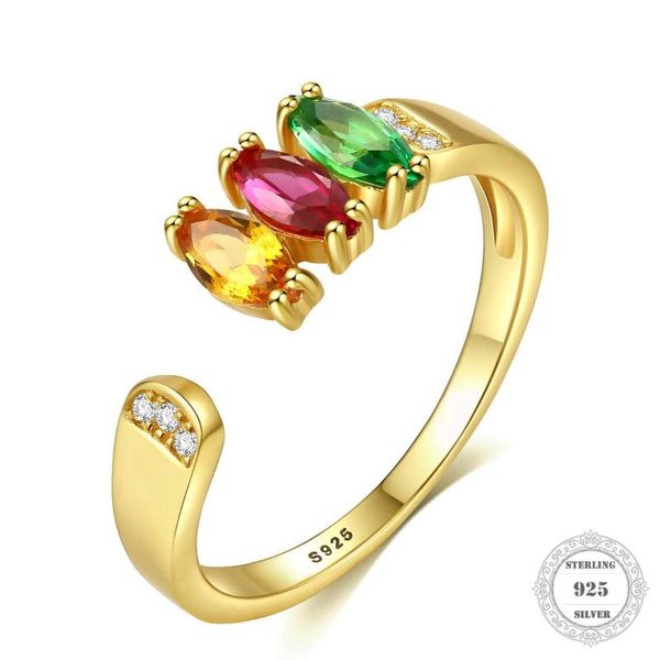 

cluster rings color stone golden band resizable ring, gift for women men,2021 style factory 925 sterling silver jewelry, Golden;silver