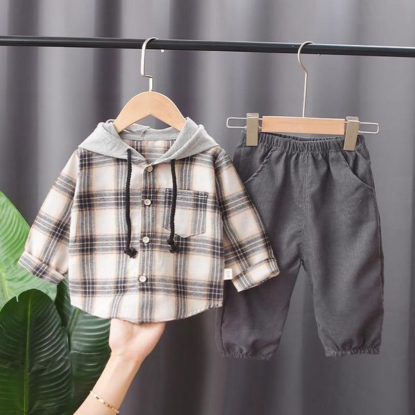 

clothing sets children toddler plaid hooded shirt+denim pants for boys casual clothes spring autumn baby kids fashion outfits, White