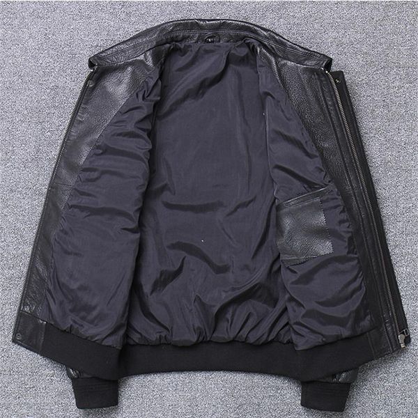 

men's leather & faux fast calf skin casual autumn spring thin genuine coat vintage luxury jacket male, Black