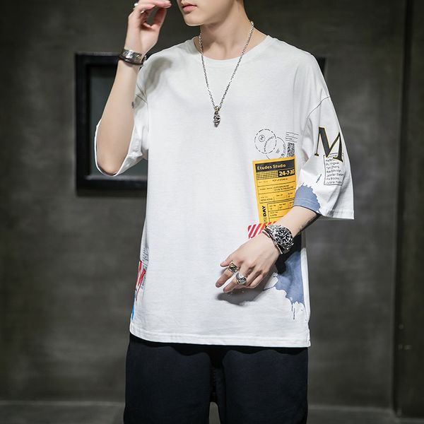 

men's t shirts handsome trend loose leisure youth high school students versatile fashion korean round neck short sleeve, White;black