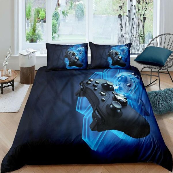 

bedding sets luxury gamer duvet cover cartoon for kids boys girls decor blue game quilt comforter covers 2/3 pcs bed set